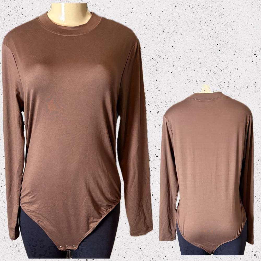 Avenue Women's +22/24 Chocolate Brown Mock Neckline Stretch Long Sleeve Bodysuit